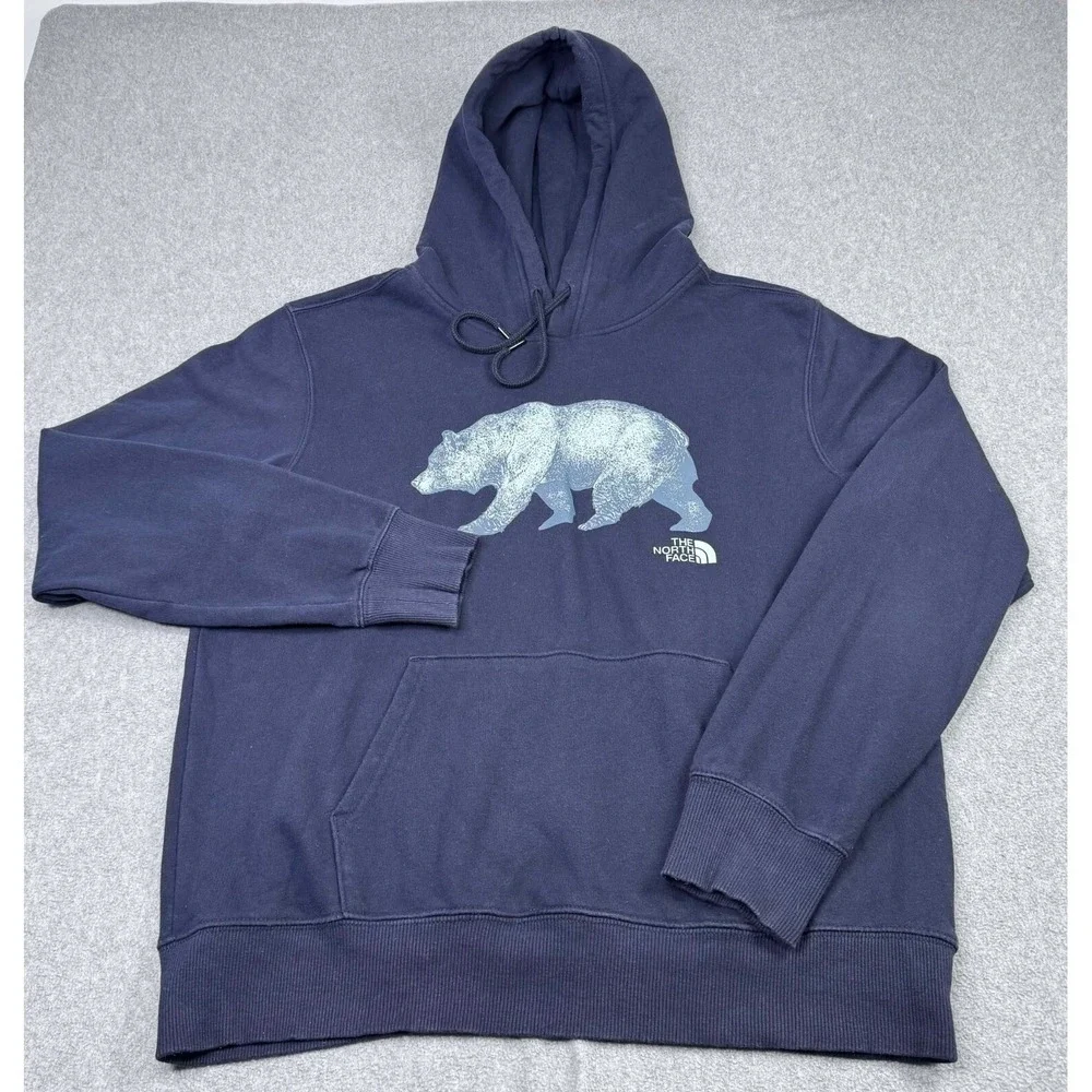 The North‎ Face Hoodie BEAR Graphic Logo Navy Blue Sweatshirt Men's Size M